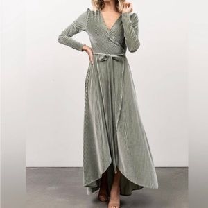 BALTIC BORN Jada Ribbed Velvet Wrap Dress in Dusty Sage Midi Maxi NWOT NEW S